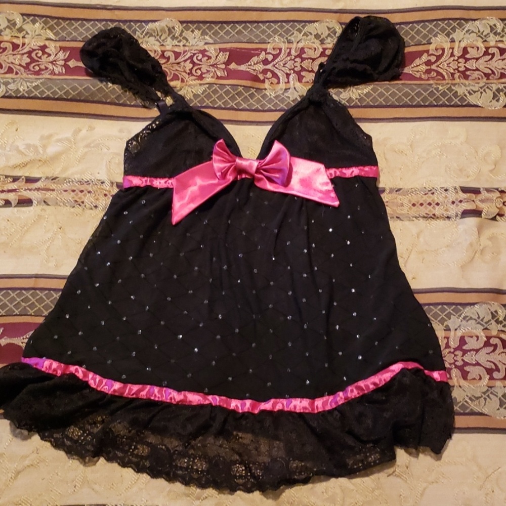 Black sparkle baby doll chemise